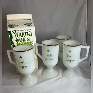 4-Irish Coffee, Fire King milk glass mugs